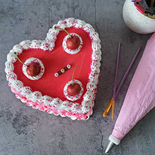 Buttercream Cake Sculpture SET OF TWO Red Hearts