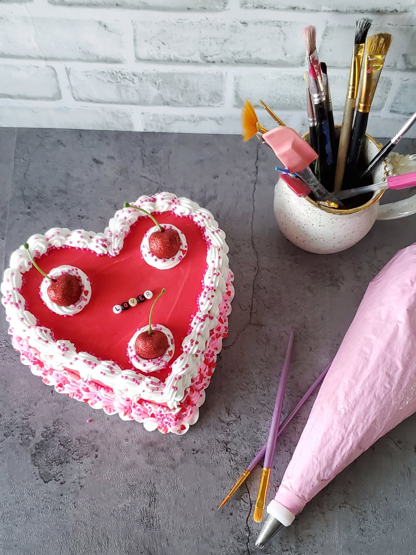 Buttercream Cake Sculpture SET OF TWO Red Hearts