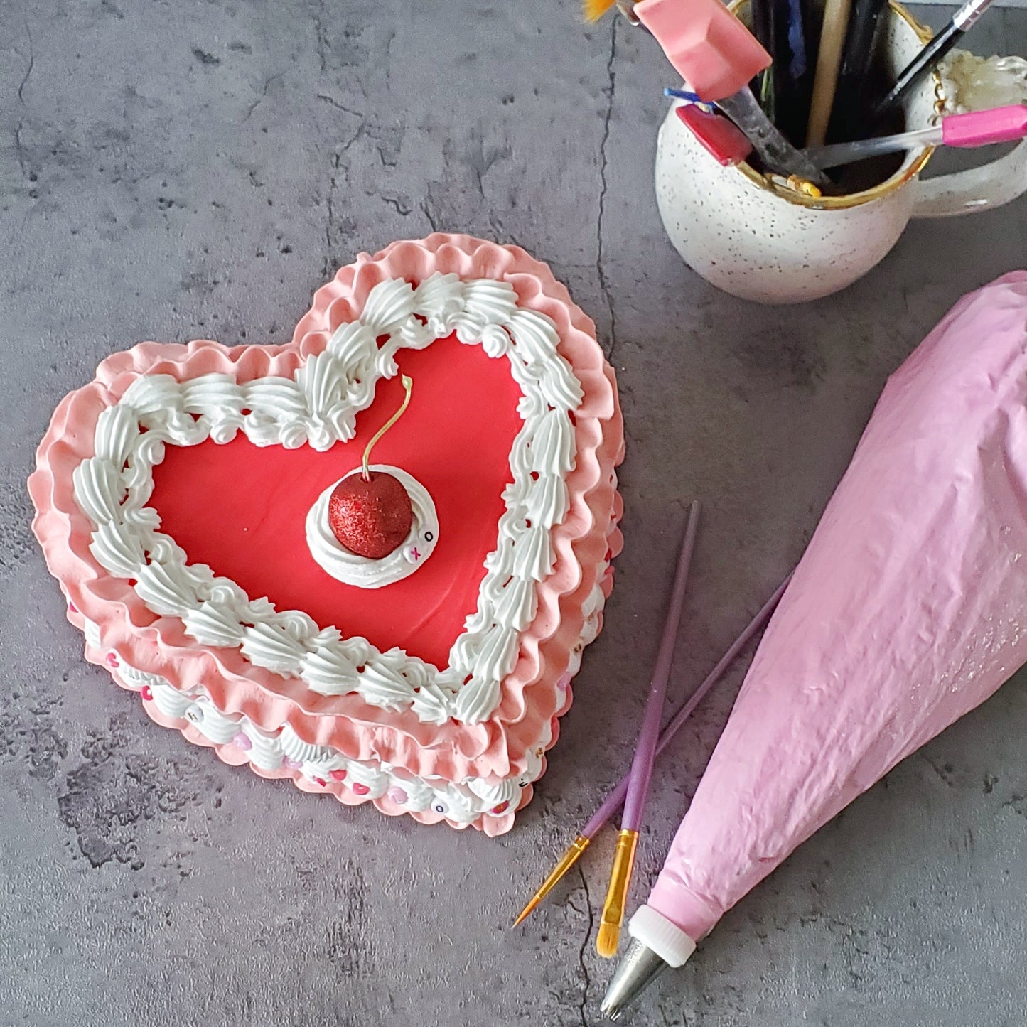 Buttercream Cake Sculpture SET OF TWO Red Hearts