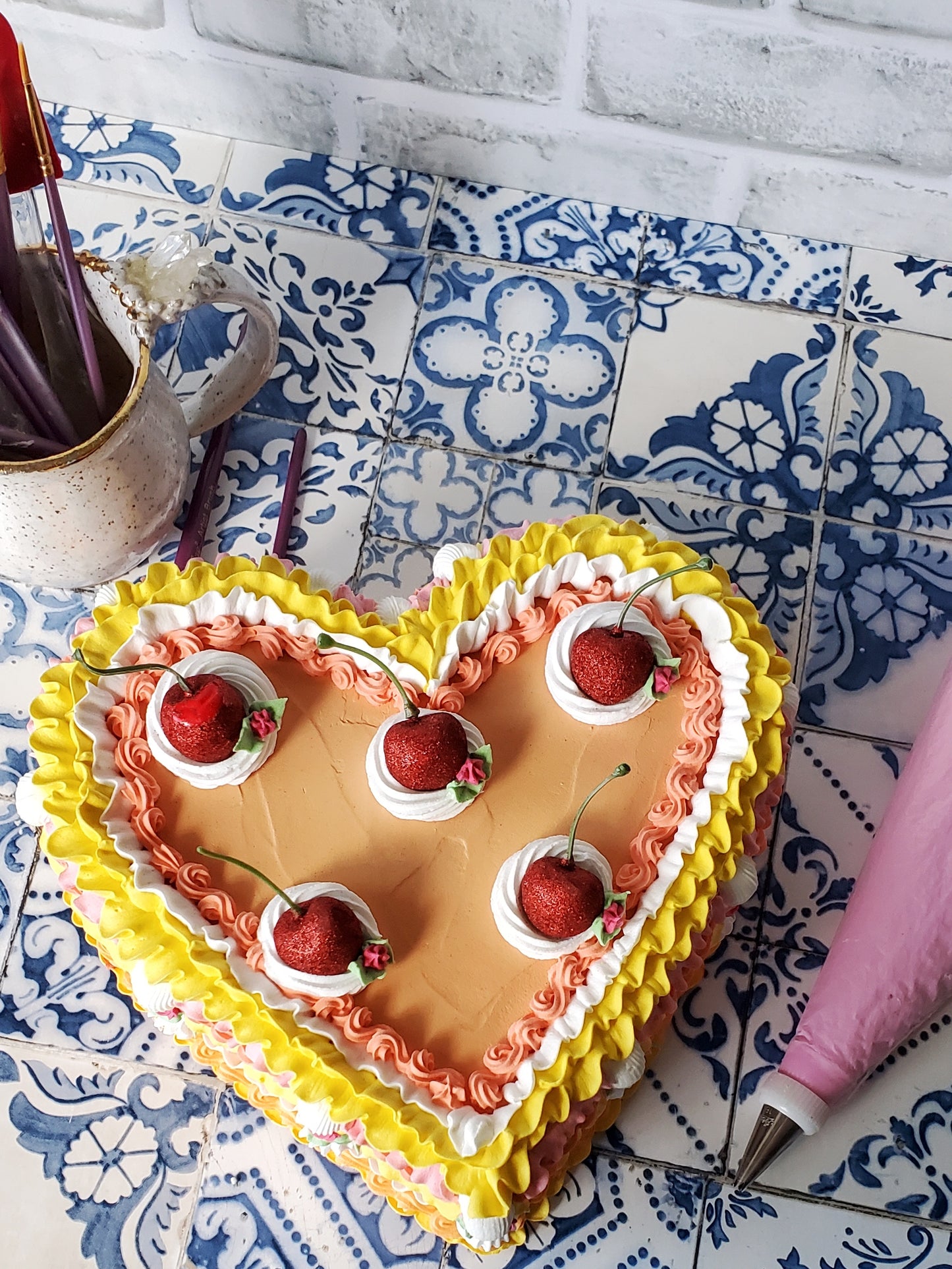 Peach Buttercream Heart Cake Sculpture