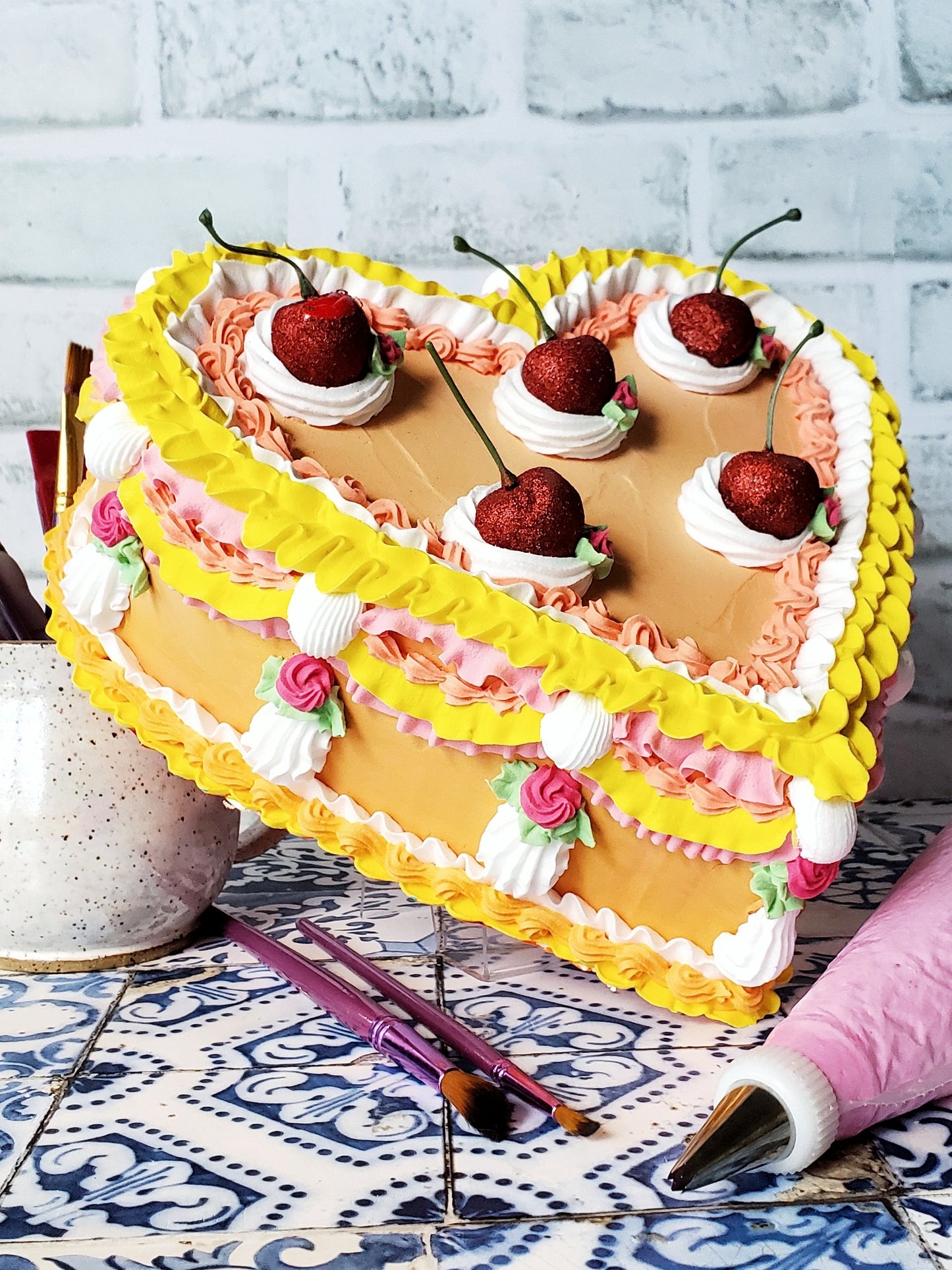 Peach Buttercream Heart Cake Sculpture