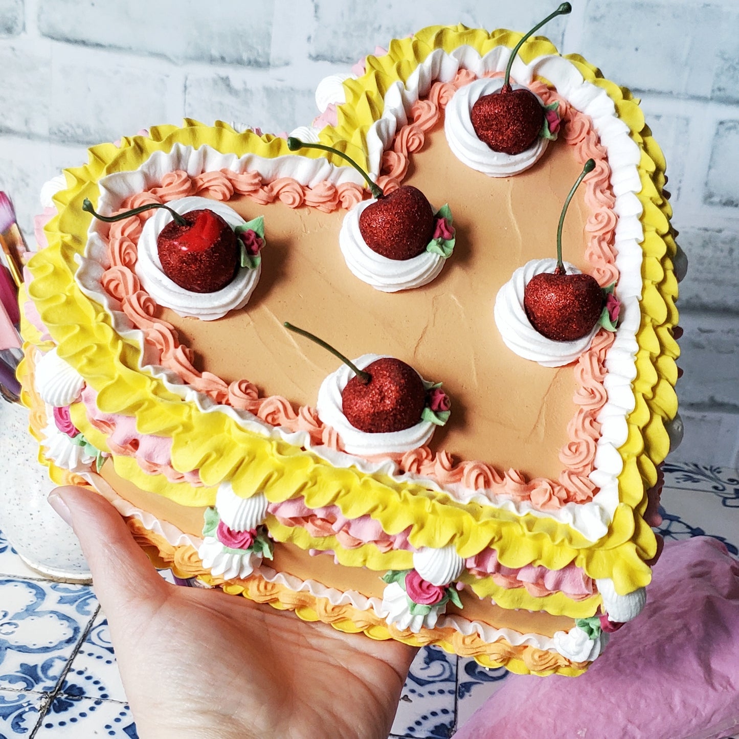 Peach Buttercream Heart Cake Sculpture