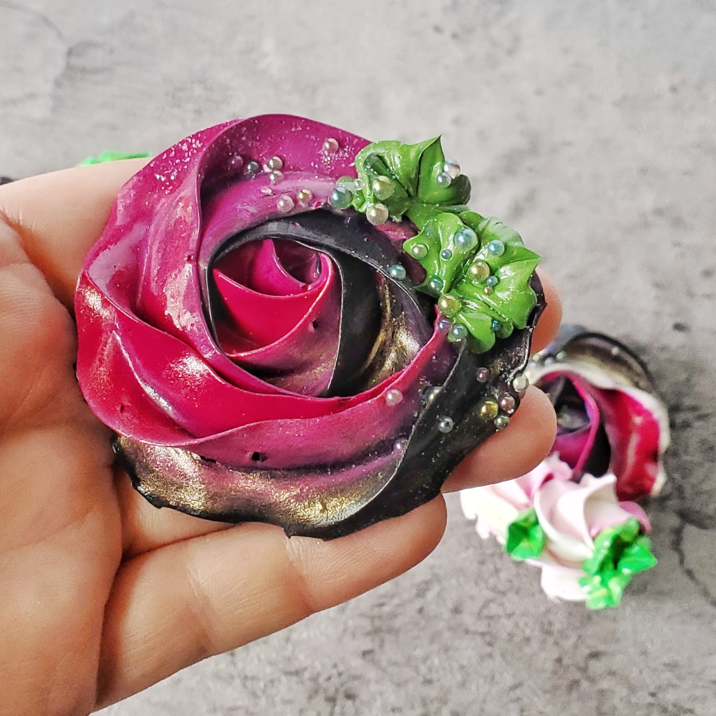 Rosette Icing Sculpture Magnetic Brooch Dark Magenta