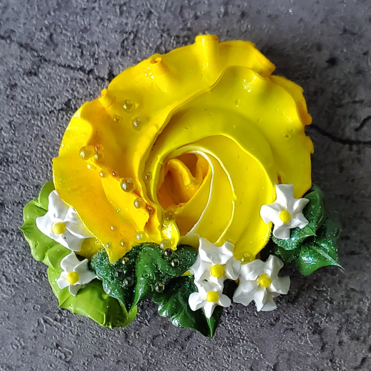 Rosette Icing Sculpture Magnetic Brooch Shades Yellow