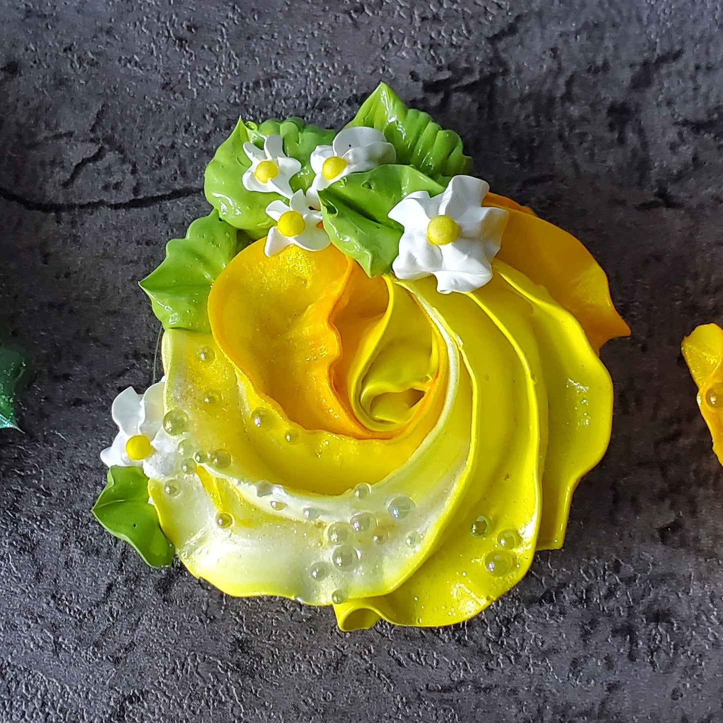 Rosette Icing Sculpture Magnetic Brooch Shades Yellow