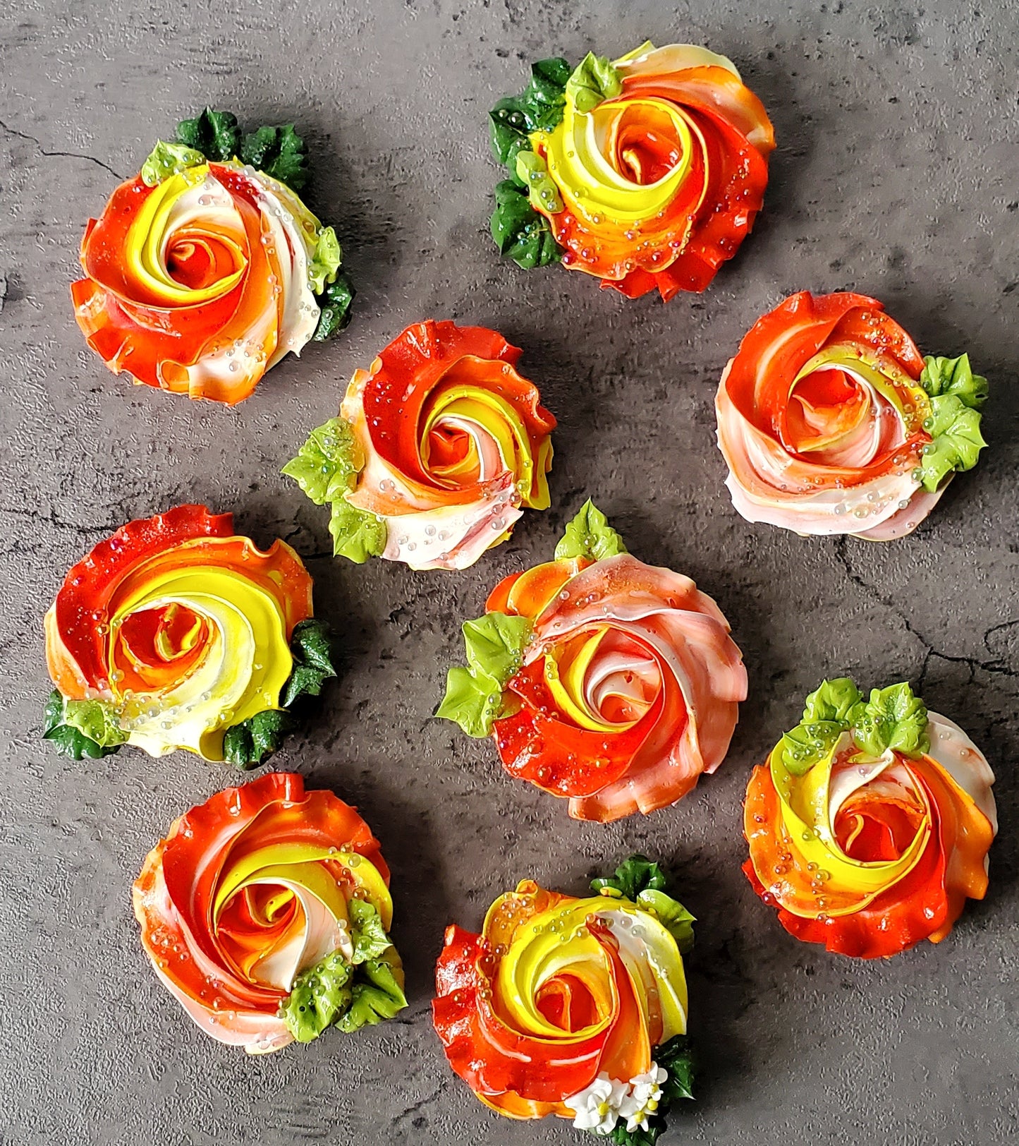 Rosette Icing Sculpture Magnetic Brooch Shades of Orange