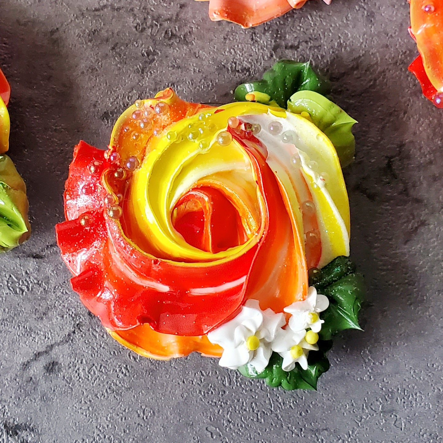 Rosette Icing Sculpture Magnetic Brooch Shades of Orange