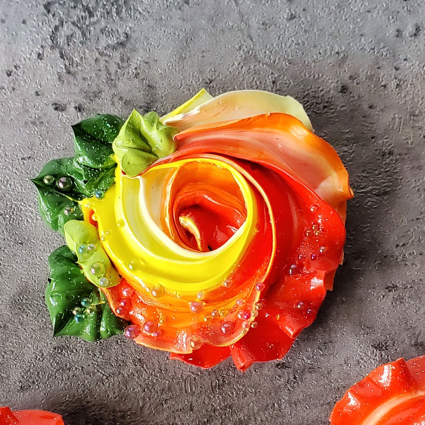 Rosette Icing Sculpture Magnetic Brooch Shades of Orange