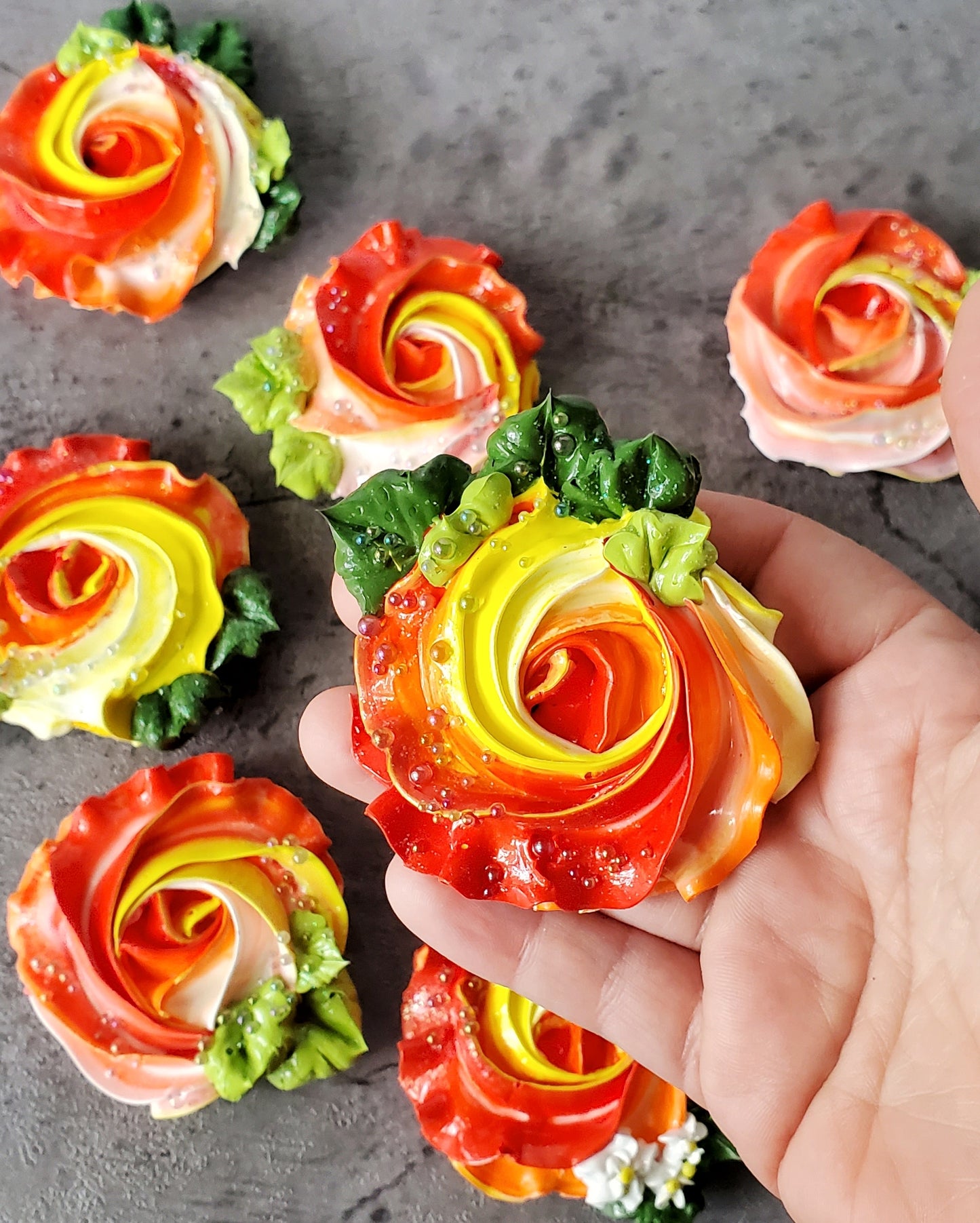 Rosette Icing Sculpture Magnetic Brooch Shades of Orange