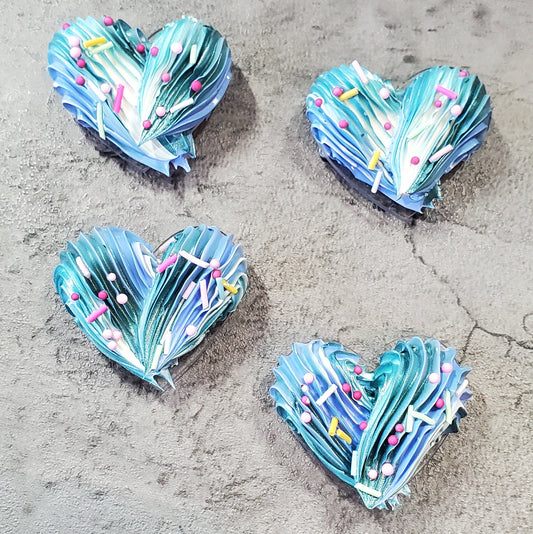 Buttercream Heart Sculpture Magnetic Brooch Shimmering Teal