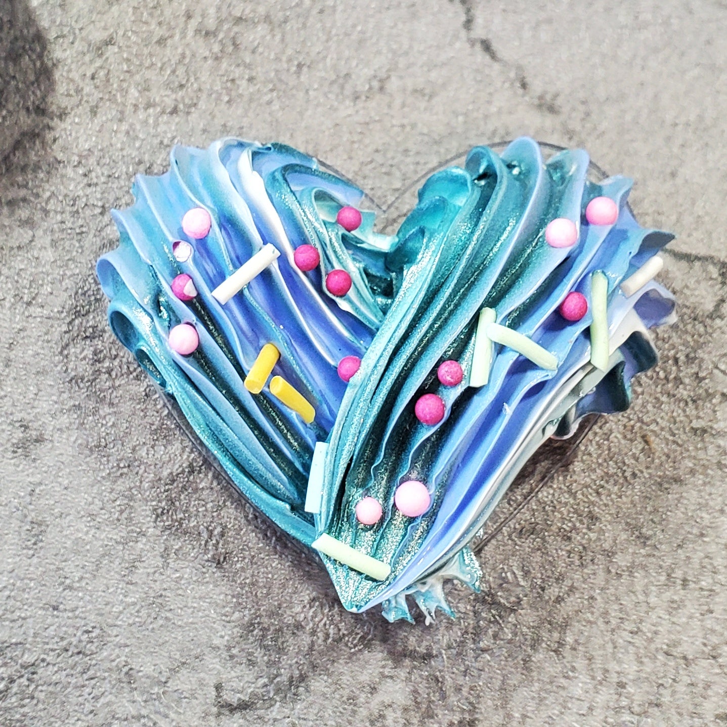 Buttercream Heart Sculpture Magnetic Brooch Shimmering Teal