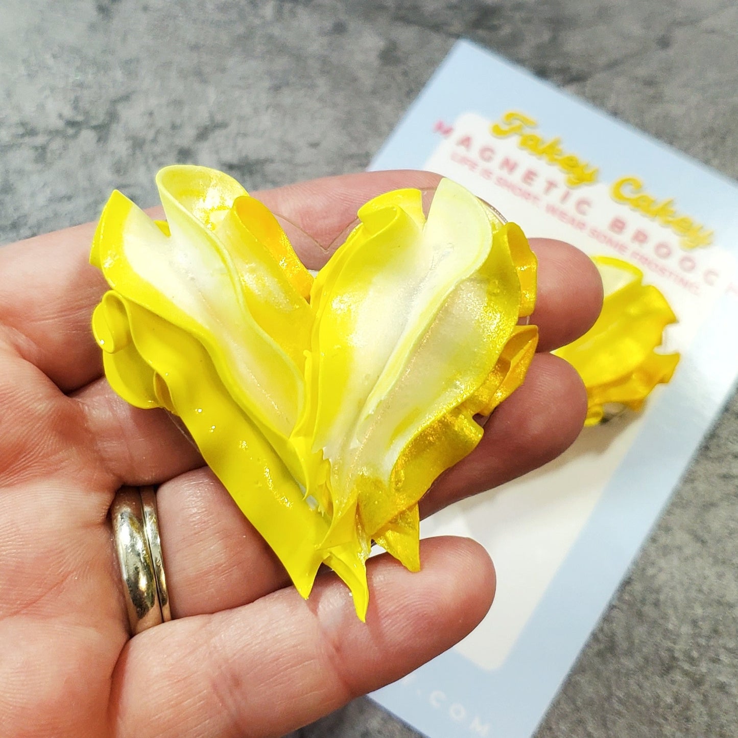 Buttercream Heart Sculpture Magnetic Brooch Yellow